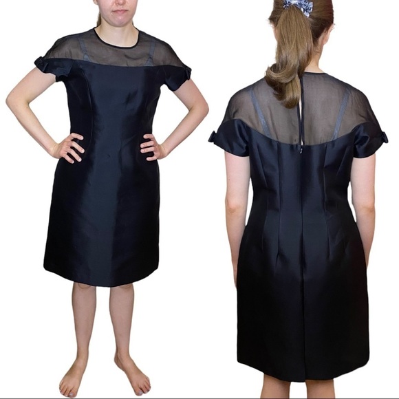 Teri Jon by Rickie Freeman Illusion Yoke Satin Cocktail Dress Size 10 Black - Picture 1 of 13